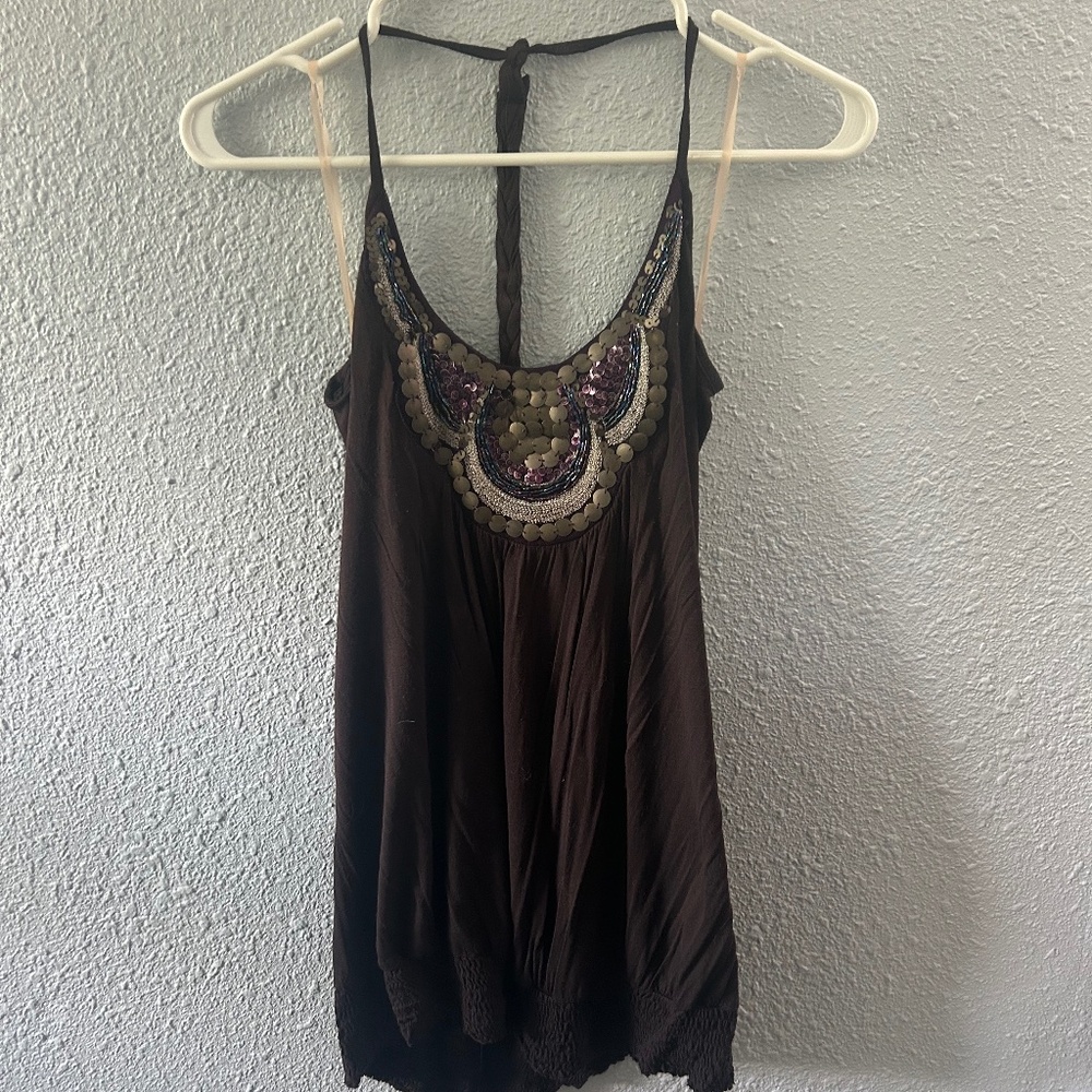 Boho embellished tank top